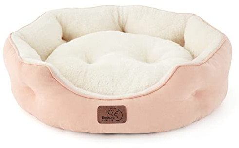 Bedsure Lit Lavable pour Chats - Canapé Antidérapant d'Intérieur, Rond Rose 51x48x15cm
