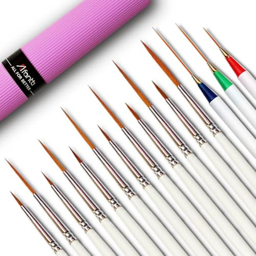 Afantti 15 Pcs Fine Paintbrush Detail Artist Paint Brush Set | Ultra Fine Tip | for Miniature Acrylic Oil Precision Painting