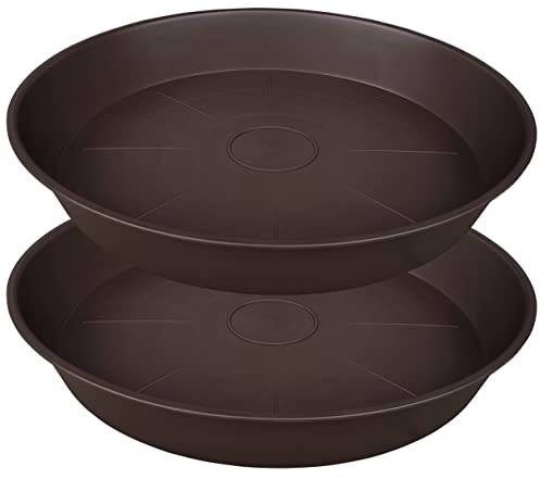 Bleuhome Lot de 2 soucoupes Rondes de 66 cm, Plateau de 10,7 cm de Profondeur, Grandes soucoupes Profondes pour Plantes, Plateaux d'eau en Plastique Robuste pour intérieur et extérieur (Marron)
