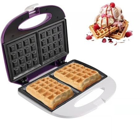 BEHOME Gofrera para Gofres con Placa Antiadherente, Pies Antideslizantes, 800W, máquina para 4 gofres a la vez, morado y blanco