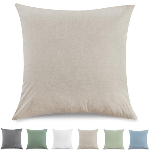 TOCOMOA Kissenbezug 80x80 cm 2er Set - 100% Gewaschene Baumwolle Kissenbezüge Oeko-TEX Zertifiziert, Leinenoptik und Atmungsaktiv Kissenhülle, Dunkel Beige Kopfkissenbezug mit Reißverschluss