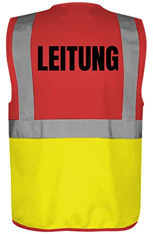 Fassbender-Druck WARNWESTEN - Sicherheitsweste GELB mit Taschen und Reißverschluss nach EN ISO 20471 zertifiziert - Warn Weste für LEITUNG - Unisex mit hochwertigem Reflektorstreifen