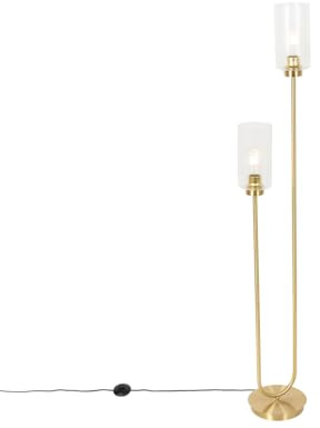 Qazqa Art Deco Stehleuchte, Stehlampe - Laura - gold, max. 40W, Geeignet für LED, 2-flammig, 148cm, Ideal als Wohnzimmerlampe