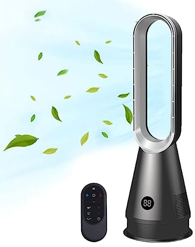 Ventilador de torre sin aspas purificador de aire,ventilador de torre sin hojas para oficina hogar,ventilador de pie oscilante 80° con remoto,8 velocidades,temporizador 8 horas,pantalla táctil LED