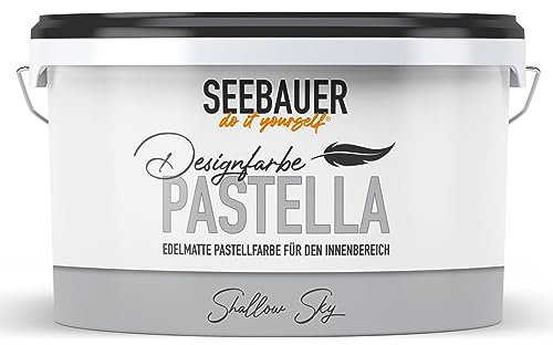 SEEBAUER diy Pastellfarbe PASTELLA Grau 2,5L (Shallow Sky) Edelmatte Wandfarbe Hellgrau - Innenfarbe sehr hohe Deckkraft - Matt, Abwaschbar und Tropffrei