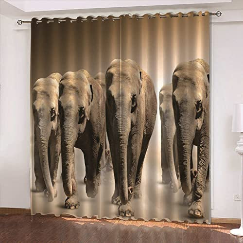 3D Gedruckt Gardine Vorhänge - Tierischer Elefant - Verdunklungsvorhang - Ösen Verdunklungsgardine Polyester Vorhänge Für Schlafzimmer 150 (B) X 166 (H) cm - Kinder Vorhänge