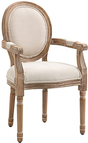 HOMCOM Esszimmerstuhl mit Rückenlehne Leinenoptik Holzbeine Cremeweiß