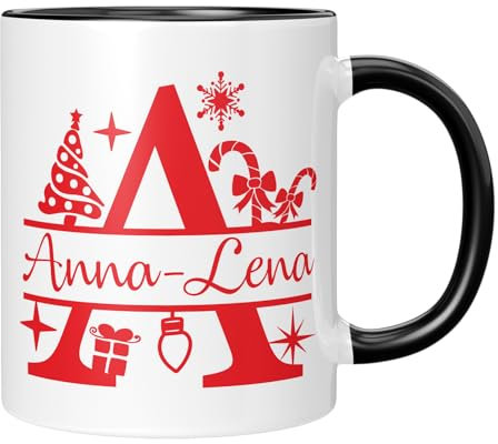 TassenTicker - Namenstasse - Weihnachtstasse - Personalisiert - mit Wunschname - mädchen - junge - Tasse mit Namen - Geschenkidee - Schwarz