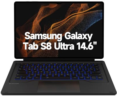 Dexnor Tastatur Hülle für Samsung Galaxy Tab S8 Ultra 14.6 Zoll, Book Cover Style Keyboard mit Trackpad Abnehmbare Einstellbarer Ständer Magnetische Beleuchtete Case Deutsch QWERTZ, Schwarz, DK002