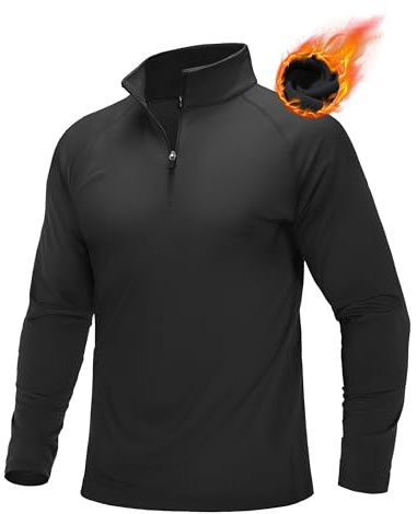 MAGCOMSEN Men's Quarter Zip Sweatshirt Thermal Lightweight Long Sleeve Fleece Lined Sweatshirts Golf Half Zip Pullover Black,L