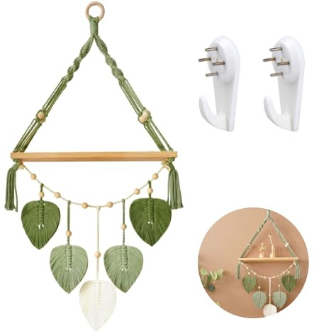 Qivine Macrame Wall Hanging Shelf, Boho Room Decor Floating Shelf 39 * 86CM Wooden Wall Hanging Holder Hanging Bohemian Shelves Tapestry, Cotton Rope Plant Holder for Home Wall Decor