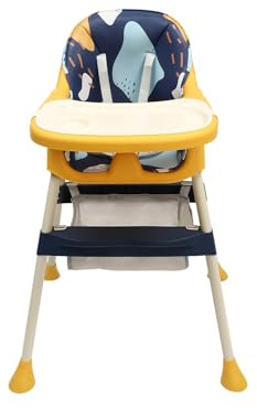 Seggiolone combinato con vassoio e base inferiore, con cuscino in pelle e custodia, portata 70 kg, regolabile in altezza, rimovibile (giallo-blu)