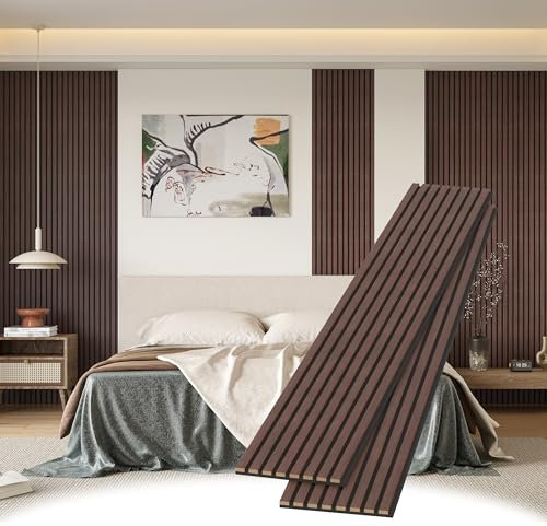 POHARE Wood Slat Wall Panels, 2 Pack 8 x 1 ft Decorative Wood Panels for Wall,Stylish Wall Panels for Interior Wall Decor, Modern Acoustic Wood Wall Panels with Felt Backing, Walnut