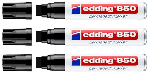 EDDING Permanent Marker 850, Schwarz, breite Spitze, abgeschrägt, 5-15 mm, 3 Stück
