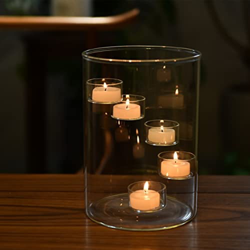 Hurricane Glass Tea Light Candle Holders - 21cm Tall Clear Votive Holders for Wedding Table Centerpieces, Party & Home Decoration