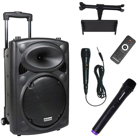 DYNASONIC - DYNAPRO 10 Plus professionellt bärbart Bluetooth-högtalarhölje, kraftfull 500 W Bluetooth-högtalare, 2 Karaoke-mikrofoner och surfplattehållare