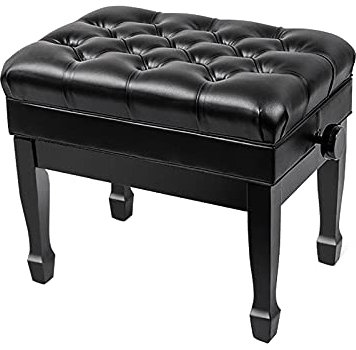 RWRAPS Moderne Klavierbank aus Leder, höhenverstellbarer Solo-Klavierhocker mit Metall-Hebekonstruktion und Hufeisenbeinen aus massivem Holz, 58 x 41 x 53–63 cm, Schwarz, Braun (Black)
