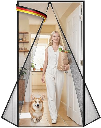 Zanzariera per porta, 130 x 200 cm, tenda magnetica Door Easy senza foratura, protezione dagli insetti per balcone e porta della terrazza, tessuto in plastica rinforzata, resistente al vento e a