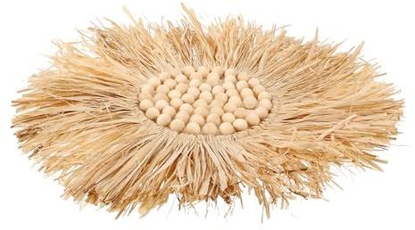 Colgante de Pared para Habitación Infantil de Rafia Tejida Nórdica | Decoracion Mimbre Pared, Rafia Cuentas de Madera, Adornos Pared Salon
