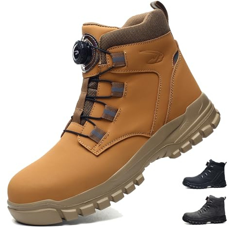 COOU Chaussures de Sécurité Hommes Femmes Imperméable Basket de Securite Légère Confortable Antidérapant Bottines de Travail Embout Acier Jaune 42