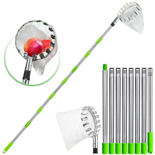 Apple Picker with Telescopic Handle, 3.2M Fruit Picker, Telescopic Fruit Picker Tool, Fruit Grabber Easy to Pick High Up Fruit, Tree Picker for Orange Plum Lemon Pears