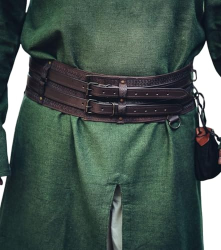 Leonardo Carbone® Unisex Robuster Breiter Wikingergürtel Anike - Ledergürtel Herren, Wikinger Kleidung Herren, Gürtel Damen, LARP, Karneval, Cosplay, Hobbit Kostüm - 100% Echtleder Dunkelbraun