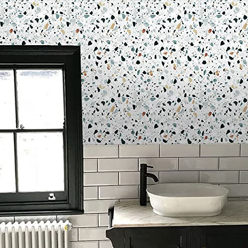 Klebefolie Möbel Terrazzo Blau Gelb Selbstklebende Folie Vinyl Selbstklebende Tapete Wasserdicht Möbelfolie Dekorative Wandtapete Wohnzimmer Schrank Tapeten 2P (40x100 cm)