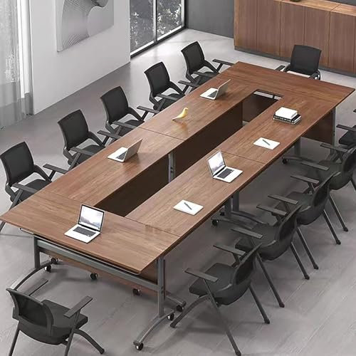 EAHKMETQ Konferenztisch, Mobile Konferenztische, mit rechteckigem modularem Konferenztisch auf Rollen, für Büro-Konferenzräume, Schulungsräume (braun-6 Stück, 140 x 40 cm)