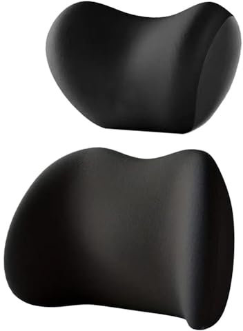 JHYGBKYHGG Auto Lendenkissen Nackenkissen Kit für Mustang/Mustang Mach-E/Puma/S-Max, Ergonomische Autositze Kopfstütze Lendenwirbelstütz Rückenstütze Kissen Zubehör,A/Black