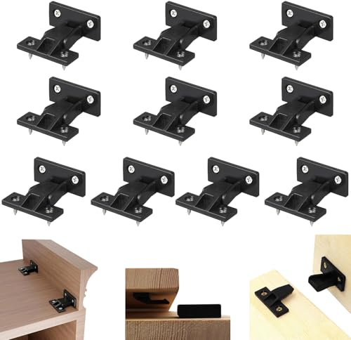 10 PCS Press Fit Panel Clips,Drop On/Hook On Push in Plinth Fasteners Fittings,ABS Quick Fitting Furniture Panel Board Connector,Mount Fasteners for Kitchen Cabinets Wardrobe Bed Table(Black)