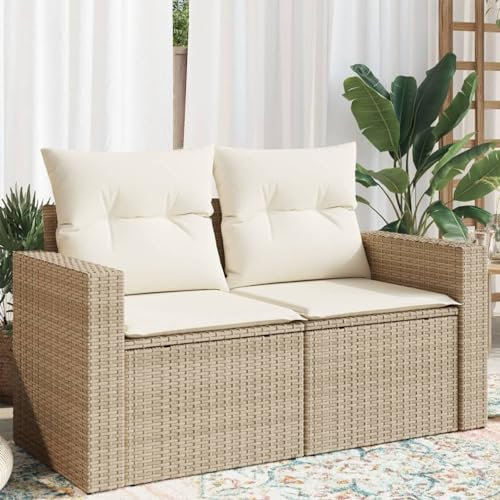 Juroupi Gartensofa mit Kissen 2-Sitzer GartenmöBel Terrassensofa Outdoor Sofa Balkon Outdoor Couch Loungesofa Outdoor Beige Poly Rattan - 366060