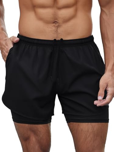 Oddfah Herren Sporthose Kurz Shorts 2 in 1 Shorts Schnelltrocknende Fitness Laufhose Atmungsaktiv Laufshorts mit Handytasche Sport Shorts