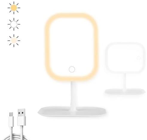 Ansuoda Schminkspiegel mit Beleuchtung, Dimmbare Helligkeit Vanity Spiegel, Wiederaufladbare Touch Tischspiegel für Schlafzimmer Schminktisch Zuhause Reise