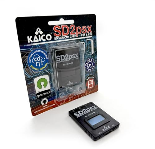 Kaico PSX Mem Card Gen 2 Memory Card Compatble with PlayStation 1 & 2- Firmware Upgradeable - Unlimited Storage - Includes an 8GB MicroSD Card - High Speed Game Memory Card for PS2/PS1/PS One Console