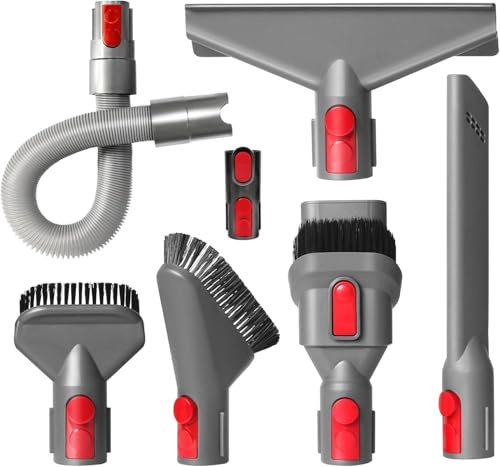 7PCS Vacuum Attachment Compatible with Dyson V7 V8 V10 V11 V15 Vacuum Cleaner，Dryer Vent Hose Flexible Extension Hose Mattress Tool Stiff Brush Soft Bristle Crevice Tool Attachment for Home Cleaning