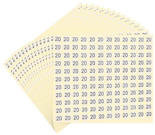 PATIKIL 15 ark nummer klistermärken nummer 20 runt klistermärke 0,5 tum självhäftande liten etikett för lagerorganisering lagring (totalt 1980 st)