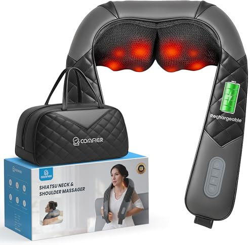 COMFIER Shiatsu Neck Massager with Heat, Electric Deep Tissue Shoulder Massager for Neck Shoulder Pain, Deep Kneading Massage Pillow, Home Office Use, Birthday Gifts for Women Men