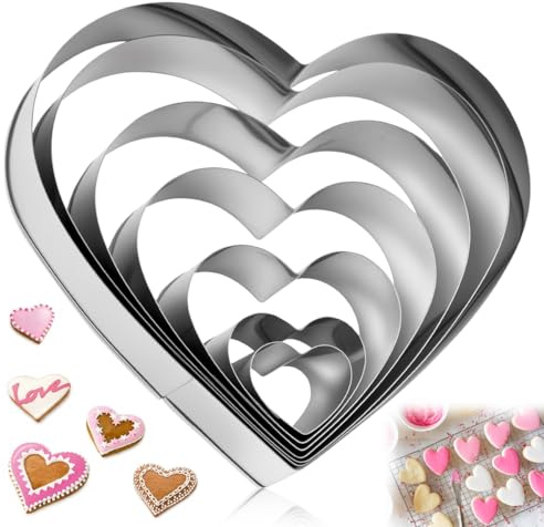 7 Piezas Cortadores de Galletas en Forma de Corazón, 2.5cm, 3.5cm, 5.5cm, 7.6cm, 10cm, 11.5cm, 12.8cm, Moldes de Galletas en Forma de Corazón de Acero Inoxidable, para galletas, dulces, pan y frutas