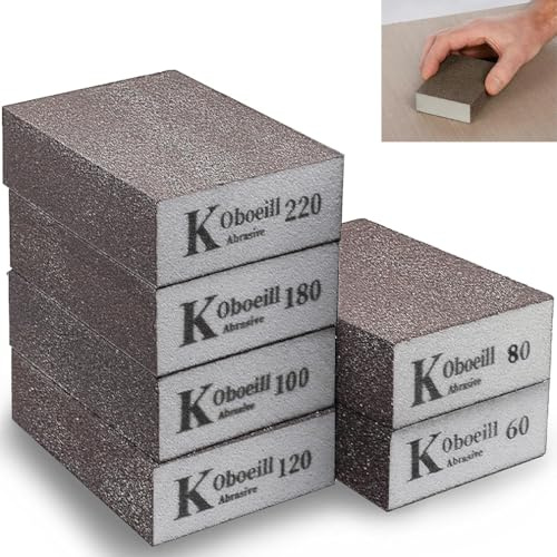Blocco abrasivo 4 pezzi spugne abrasive (60,100,150,220) grossolana/media/fine/superfine Wet & Dry doppio uso, lavabili e riutilizzabili, carta vetrata per legno, metallo, lucidatura, pittura murale