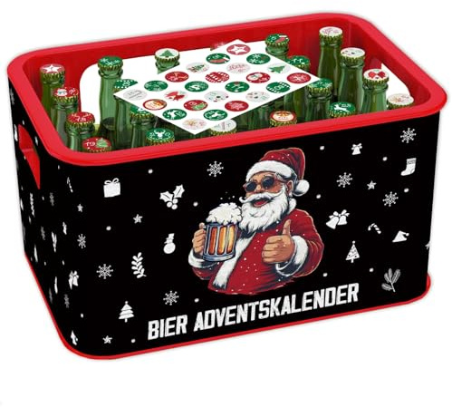 Bier Adventskalender 2025 Männer, Adventskalender Bierkasten aus Filz mit Genähter Klettverschluss und 24 Aufkleber Zahlen für Bierkalende, Bierkalender Geschenke für Männer - Weihnachtsstress Away