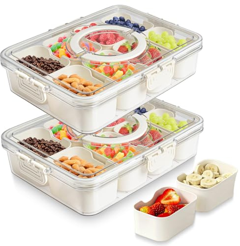 Lichamp 2 PCS Snackle Box Food Storage Container with Lids Snack Tray,Snack Box with 8 Removable Compartments,Clear Organizer for Candy Fruit Nut Suitable for Party Picnic Family Travel Gatherings