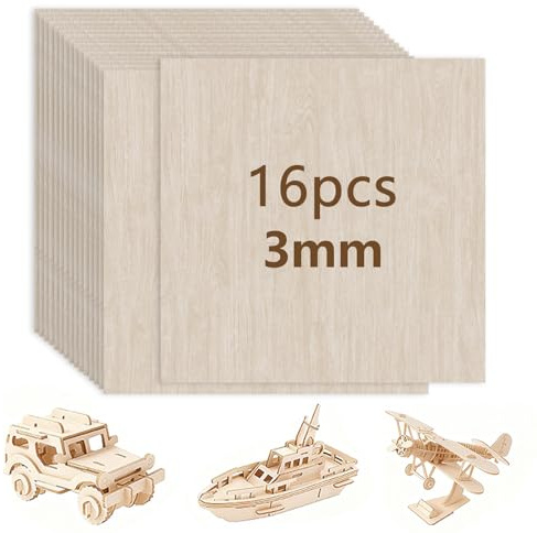 bechoanigel 16 Piezas Contrachapado 3mm, 300x300mm Hojas de Madera de Balsa Contrachapada en Blanco,Manualidades Contrachapado, Para Bricolaje,Pintura,Decoraciones,CorteLáser,Modelado