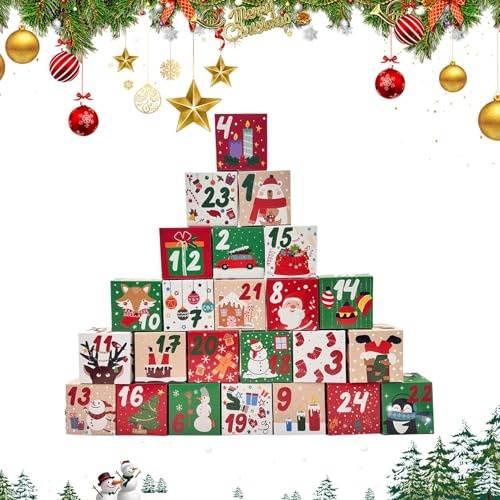 Calendrier de l'Avent Vide - Boîte Calendrier de l'Avent 24 Jours en carton | Organisateur de conteneur festif pour activités , fête