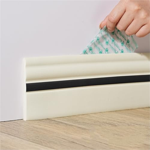 16.4FT Upgrade Wall Base Molding Trim Peel and Stick Rubber Baseboard Moulding for Vinyl Caulk and Strips Cover for Floor(Creamy White,120mm)(Creamy White with Black,98mm)
