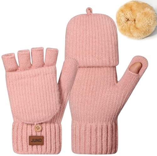 Yaopelky Umwandelbare fingerlose Handschuhe für Damen und Herren, Winter-Strickhandschuhe mit Daumenkappe, thermische Halb- und Vollabdeckung