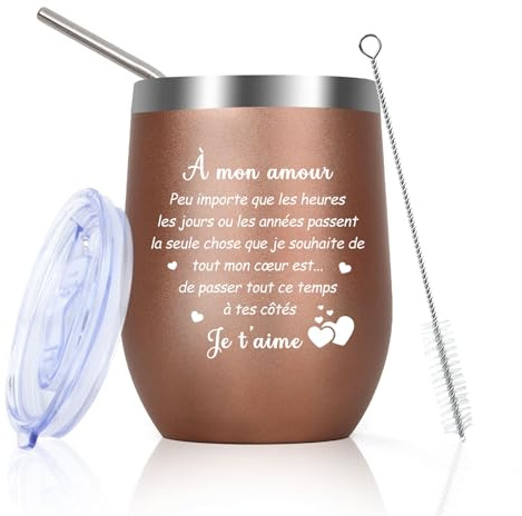 Huaceary Cadeau Saint Valentin Femme Cadeau Copine Mug Isotherme Cadeaux pour Ma Femme Son Amoureux Cadeaux Couple Original Utile Anniversaire Mariage Mug Fete Des Meres Noël Tasse Isotherme Amour