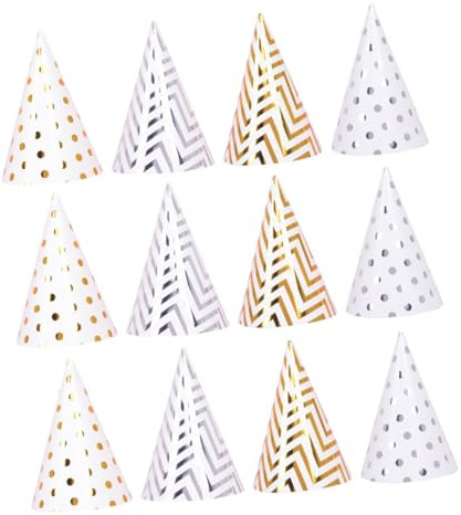 WEKAMOS 20 Gorros de Cumpleaños Infantiles de Papel Diseño de Lunares Dorados y Ondas Sombreros Decorativos para Fiesta Infantil Accesorios para Fotos Celebraciones