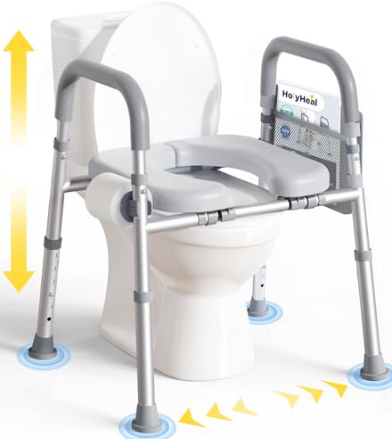 HolyHeal Toilet Seat Risers for Seniors, Raised Toilet Seat with Handles, Adjustable Height & Width, 400 lb Handicap Elevated Toilet Riser Toilet Seats for Pregnant Elderly, Fit Any Toilet