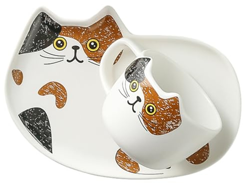 FELTECHELECTR Tazzine da Caffè in Ceramica con Piattino Design Gatto Carino Tazze Latte e Succo Colorate Regalo per Amici e Famiglia