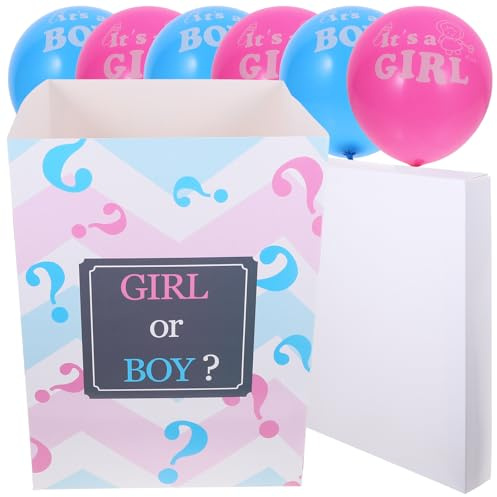 Veemoon Caja para Revelación Género 1 Caja Grande y 6 Globos 3 Rosas y 3 Azules para Shower y Fiesta Cumpleaños Decoración Divertida y Colorida para Evento Revelación